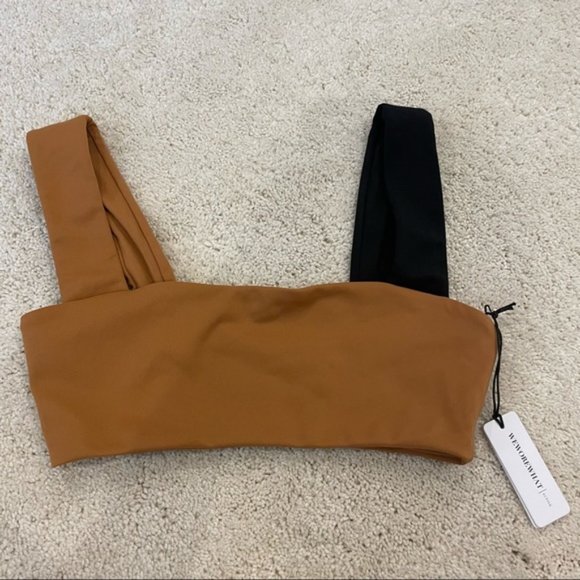 NWT WeWoreWhat active colorblock sports bra top tan and black - Picture 6 of 7